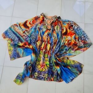 SOLD ❣️Roberto Cavalli Top Butterfly Tunic Beaded  Tropical Multicolor Women's S